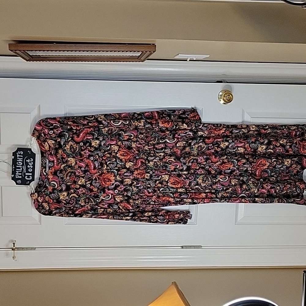 Croft & Barrow Dress XL Paisley Floral Black Orange Red Pink Green